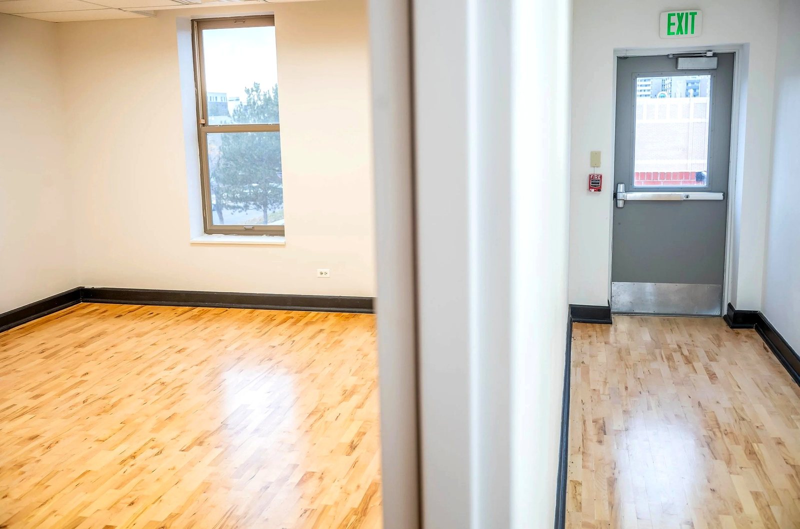 Upper level office with exit door